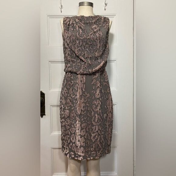 Thakoon | Draped Boatneck Sleeveless Animal Print Velvet Mini Dress Gray/Pink 4 - Picture 1 of 16